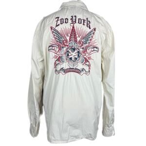 Vintage Y2K ZOO YORK Mens‎ (XXL) Button Down Long Sleeve Embroidered Cotton